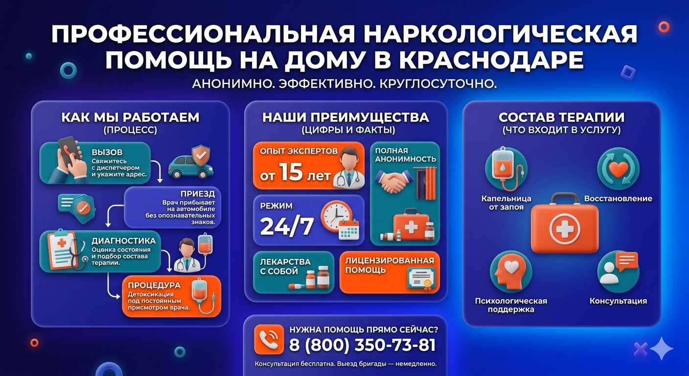 Инфографика о принципах лечения алкоголизма на дому в Новодвинске: этапы вызова нарколога, преимущества анонимной детоксикации и состав медицинской помощи.